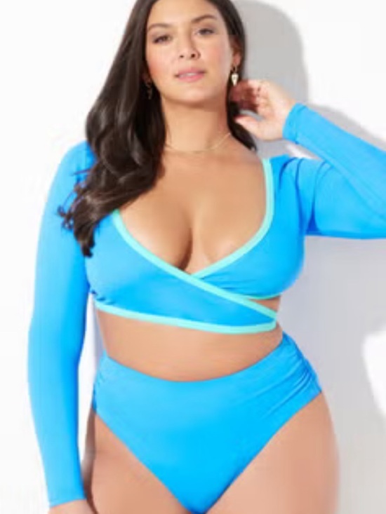 Swimsuits For All Other - NEW Aqua blue wrap front front long sleeve swim top 12